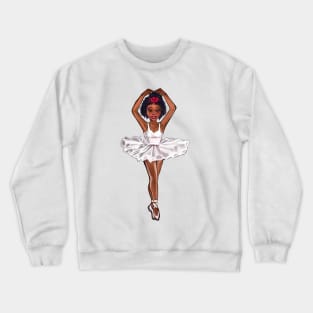 African American ballerina in white tutu and pink rose - anime manga brown skin ballerina Crewneck Sweatshirt